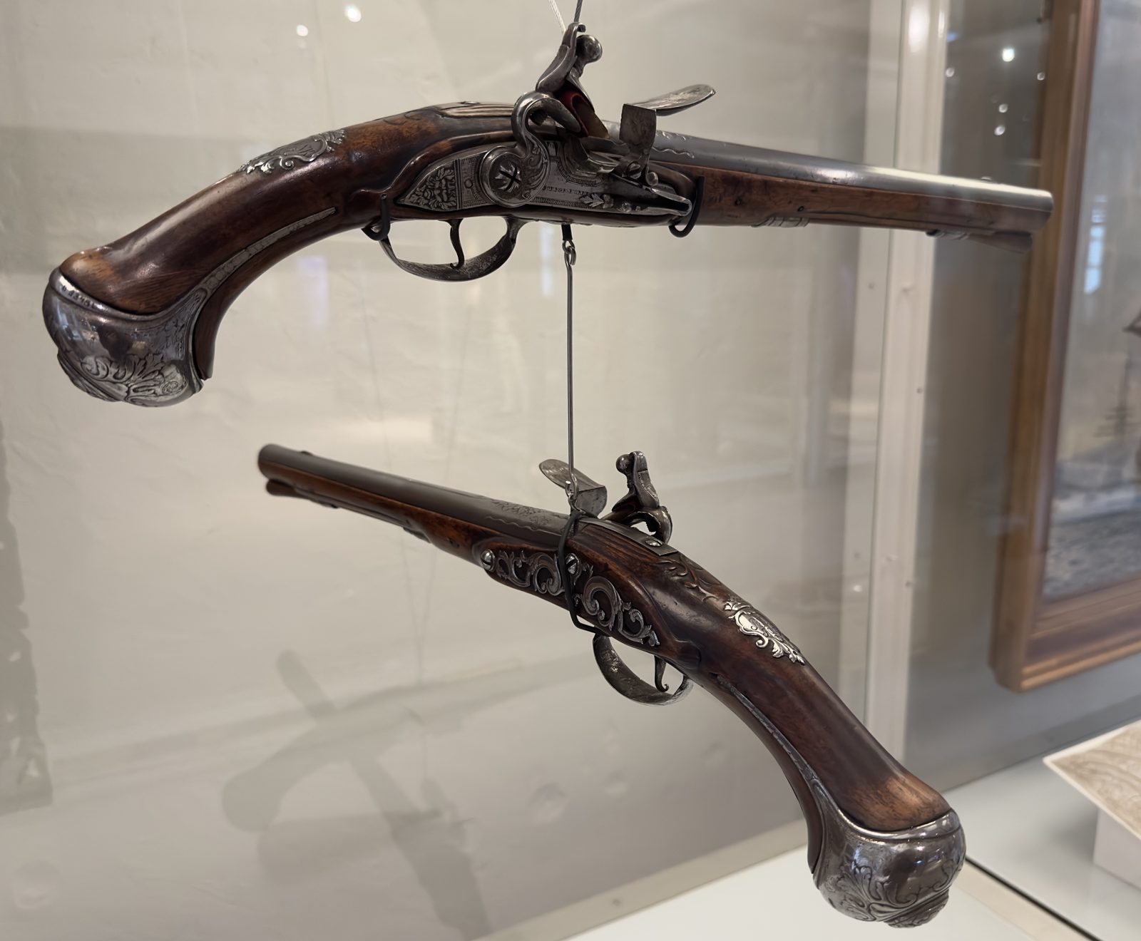 Danish War Museum (Krigsmuseet) Copenhagen. Peter Wessel Tordenskiold (Danish-Norwegian Navy officer, 1690-1720) Personal belongings Flintlock pistols with engraved name (2024-05-24) IMG 2994