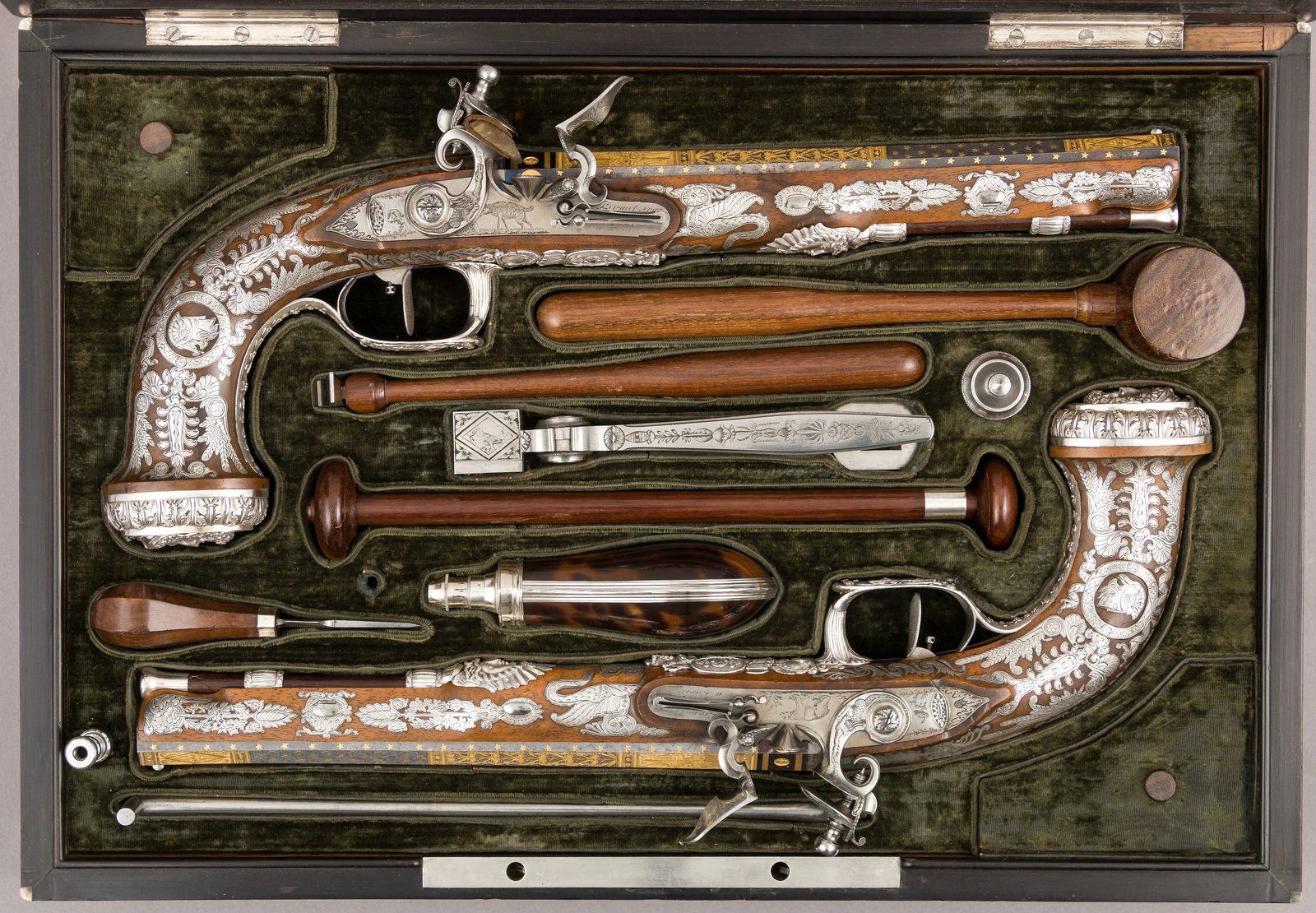 Cased Pair of Flintlock Pistols with Accessories — Met 28.196.1a, b, .2a–l