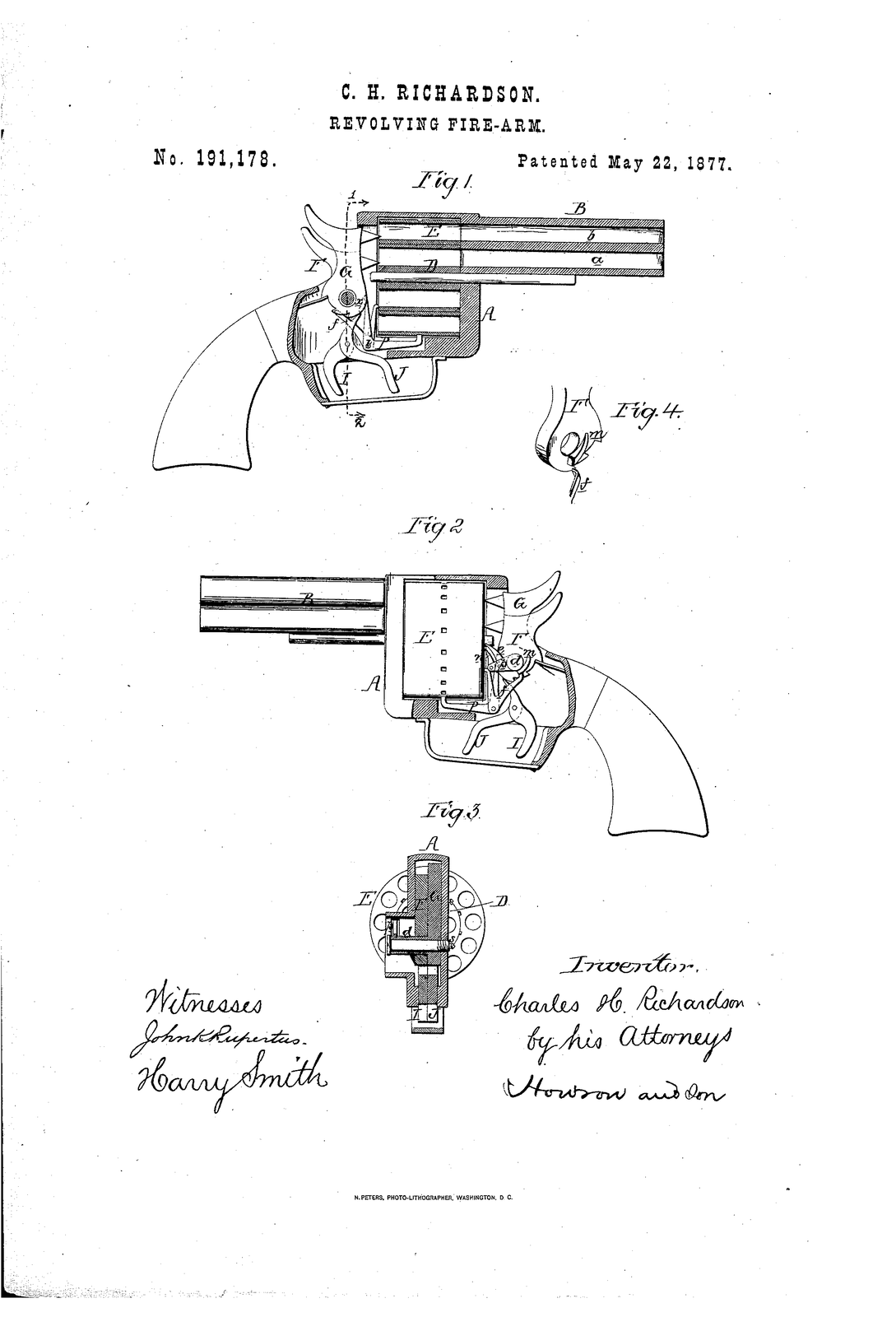 Improvement in revolving fire-arms — US191178A sheet