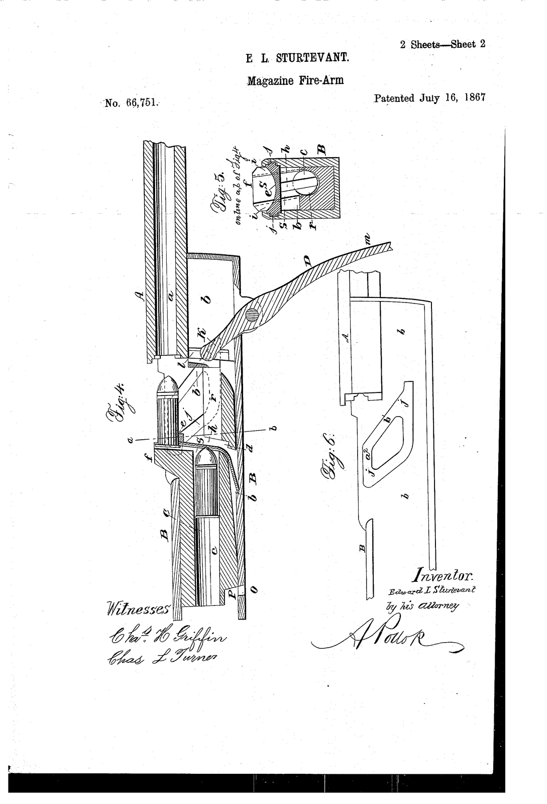 Improvement in magazine fire-arms — US66751A sheet