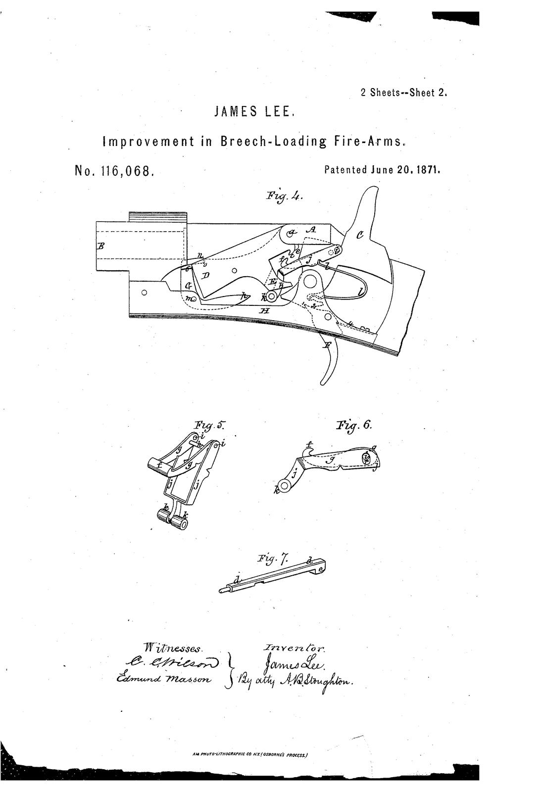 Improvement in breech-loading fire-arms — US116068A sheet