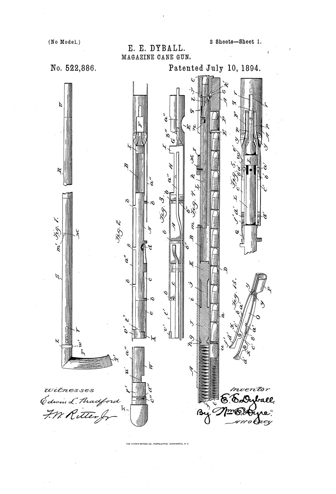 Magazine cane-gun — US522886A sheet
