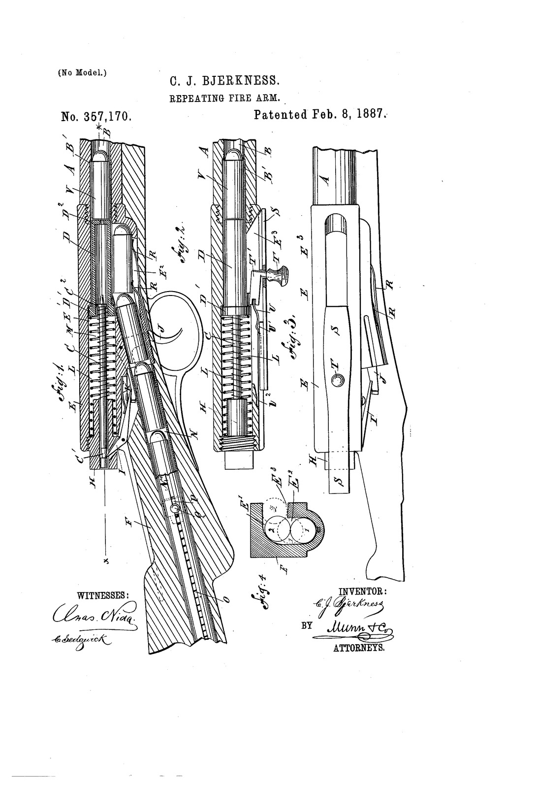 Repeating fire-arm — US357170A sheet