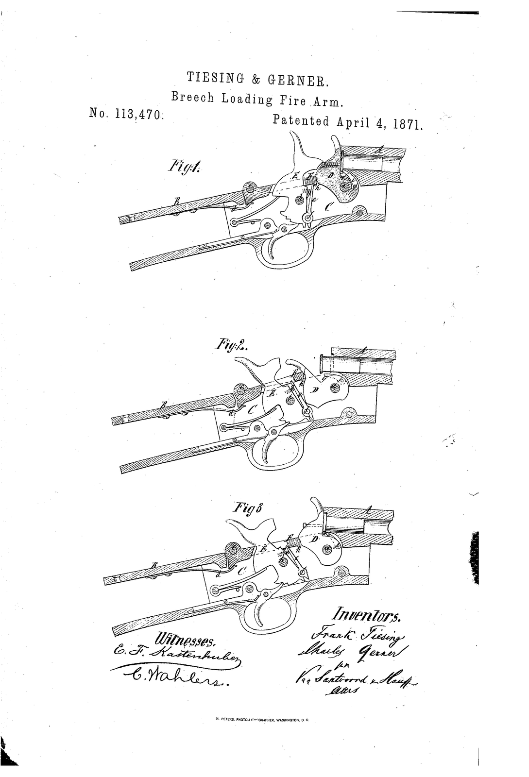 Improvement in breech-loading fire-arms — US113470A sheet