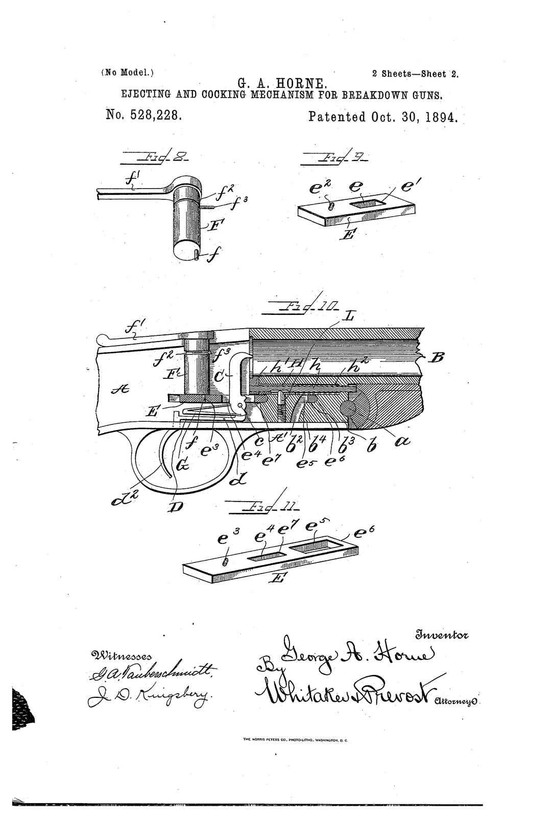 Ejecting and cocking mechanism for breakdown guns — US528228A sheet