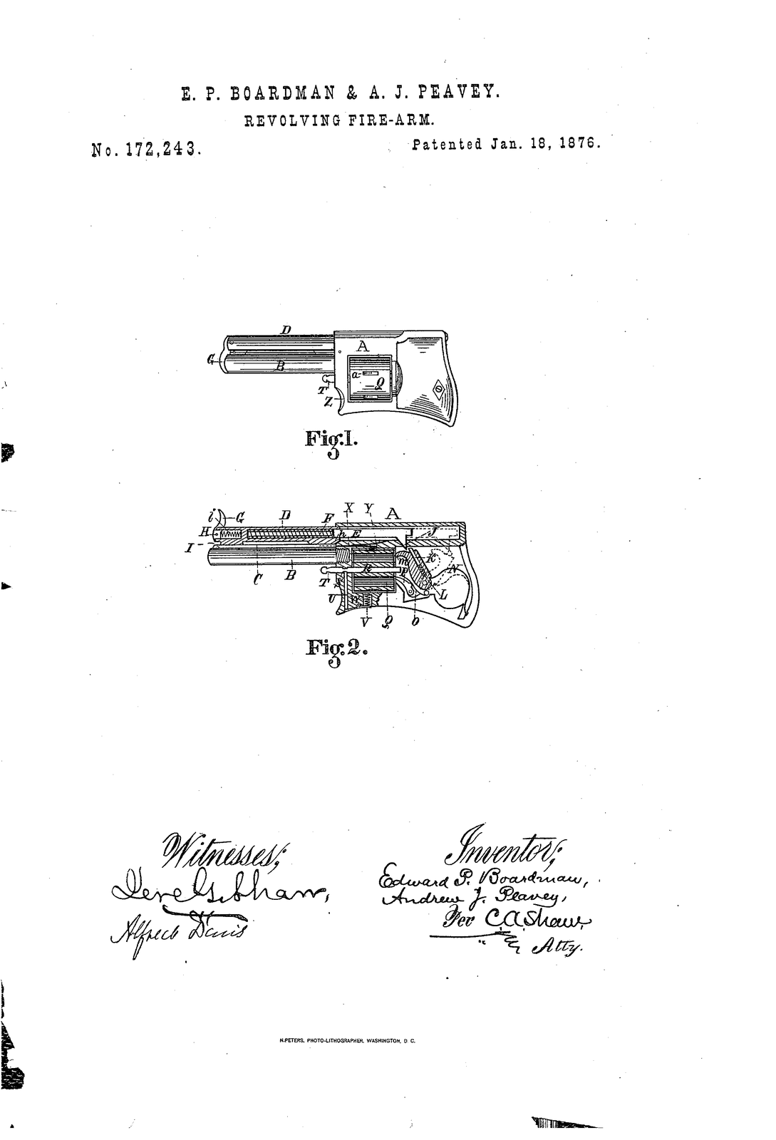 Improvement in revolving fire-arms — US172243A sheet