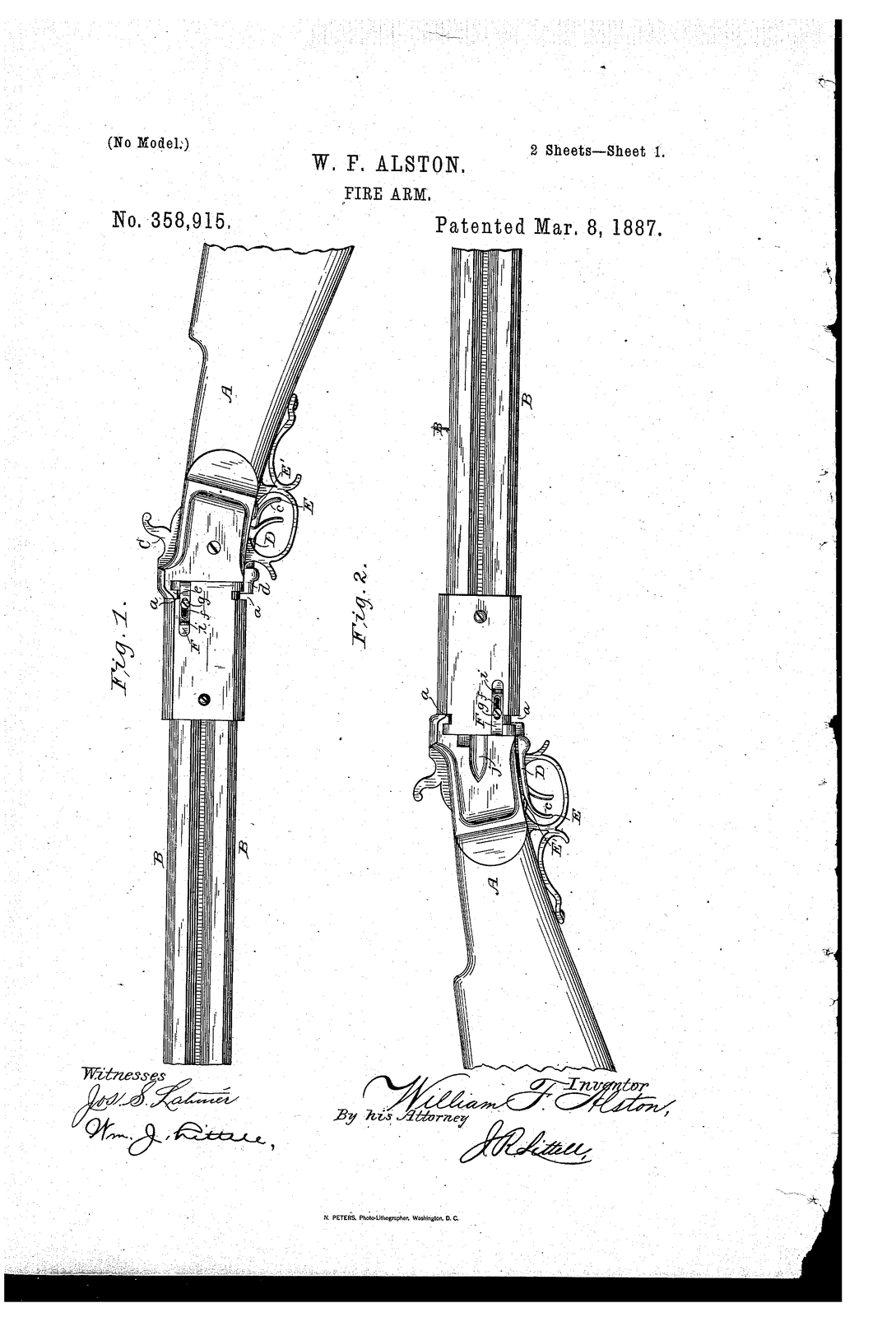 Fire-arm — US358915A sheet