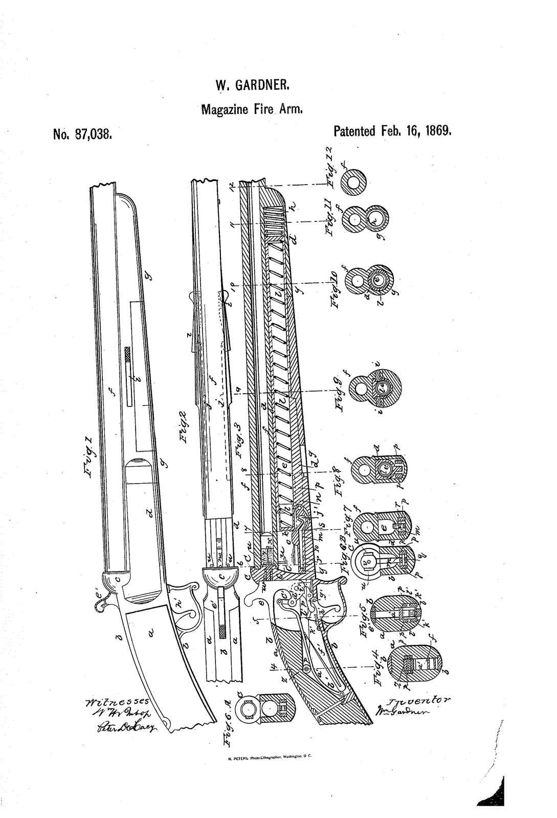 Improvement in magazine fire-arms — US87038A sheet
