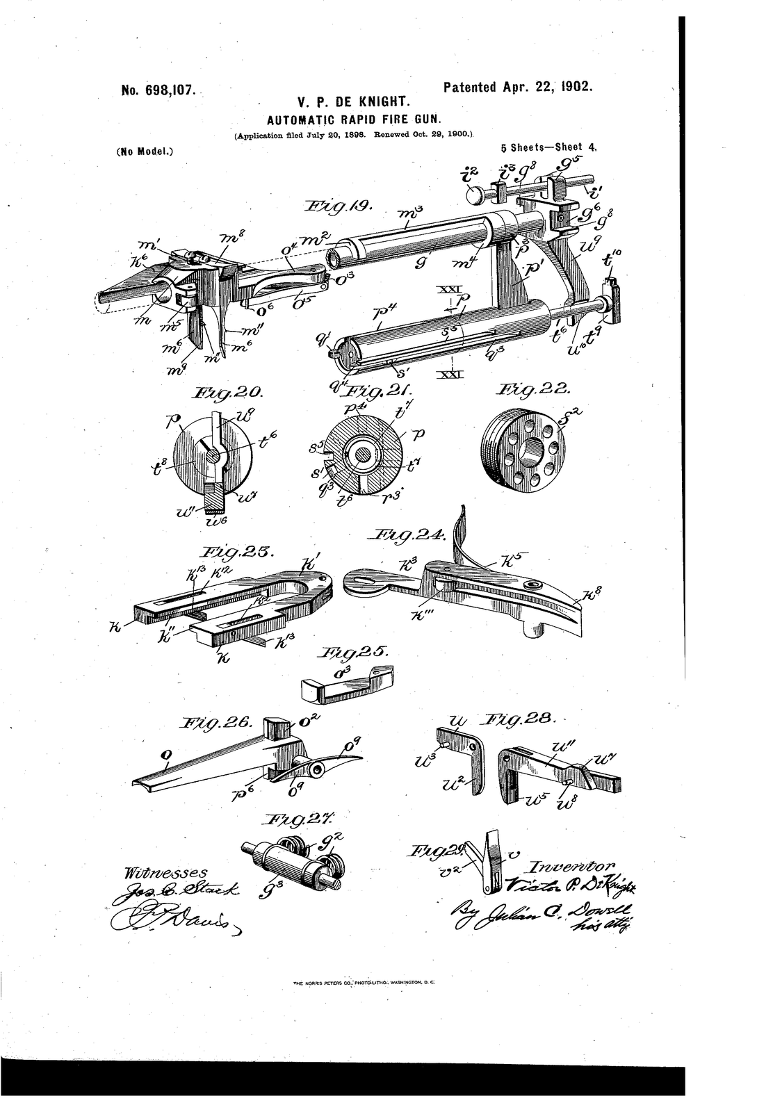 Automatic rapid-fire gun. — US698107A sheet 1 (1898)