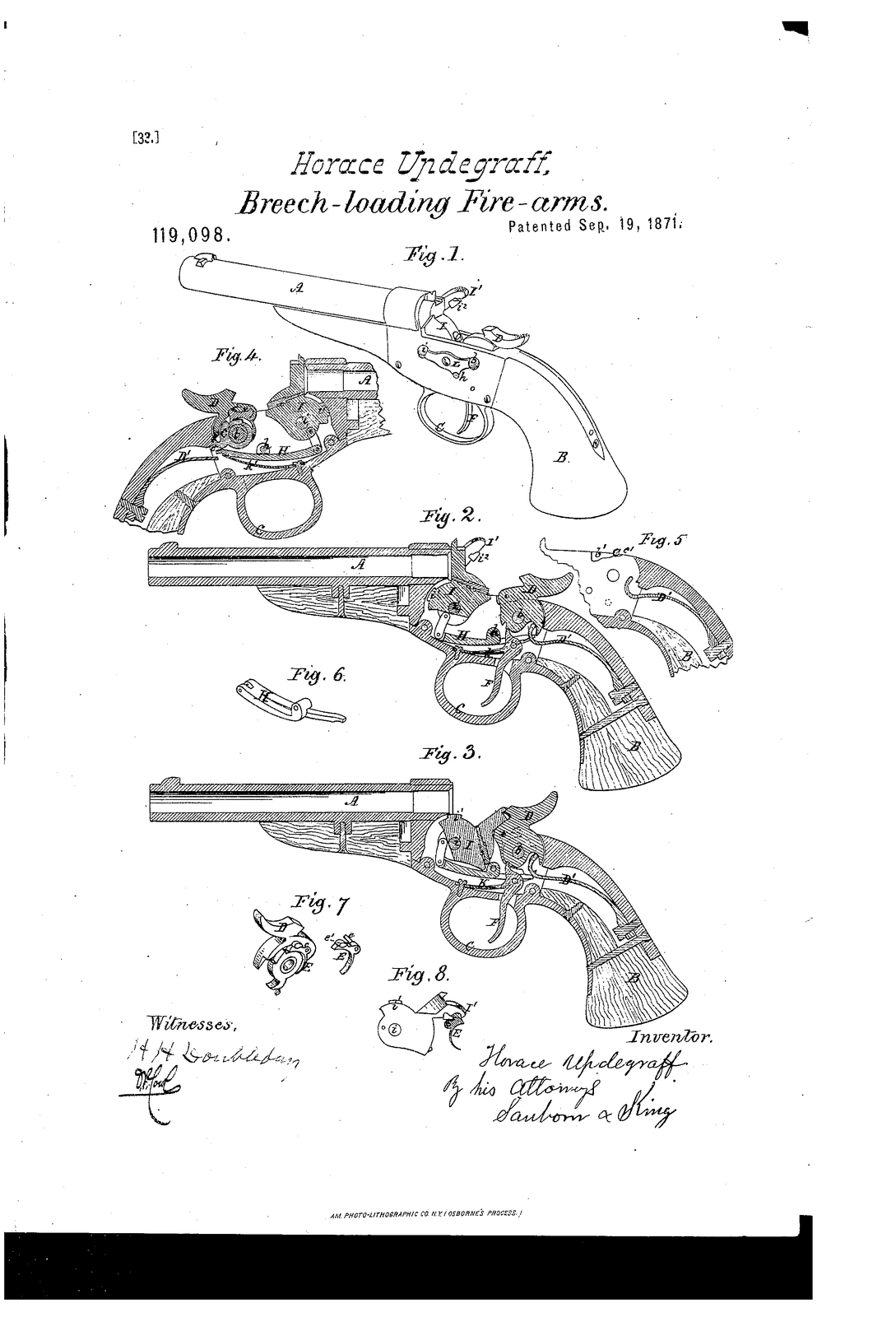 Improvement in breech-loading fire-arms — US119098A sheet