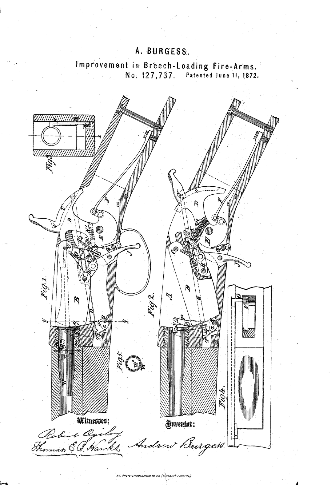 Improvement in breech-loading fire-arms — US127737A sheet