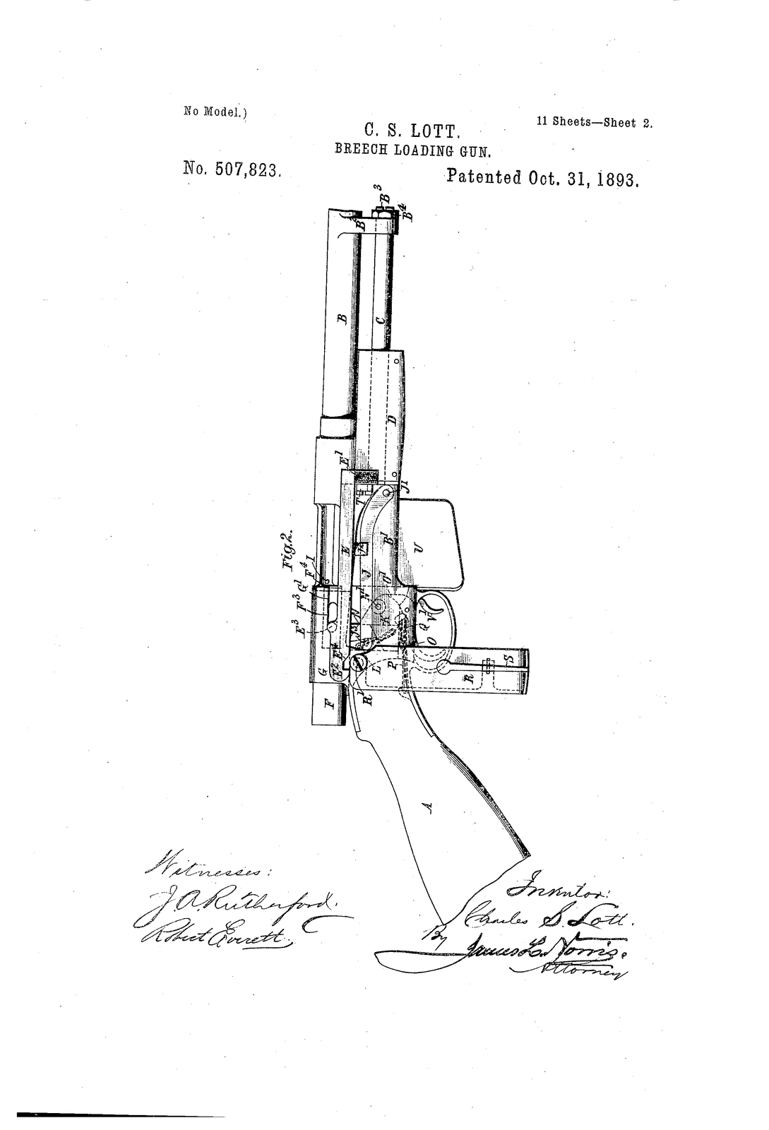 Bbeech loading gun — US507823A sheet