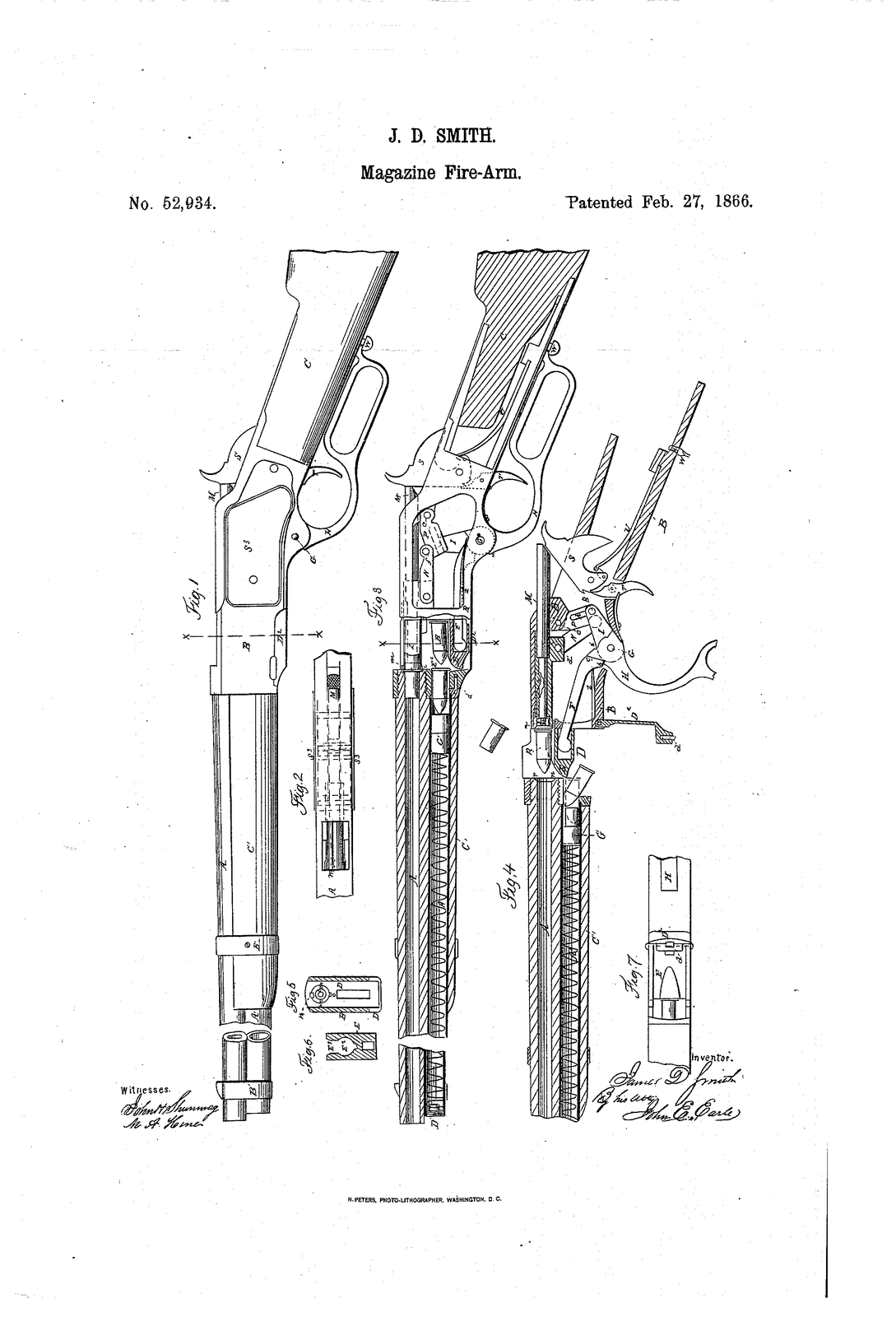 Improvement in magazine fire-arms — US52934A sheet
