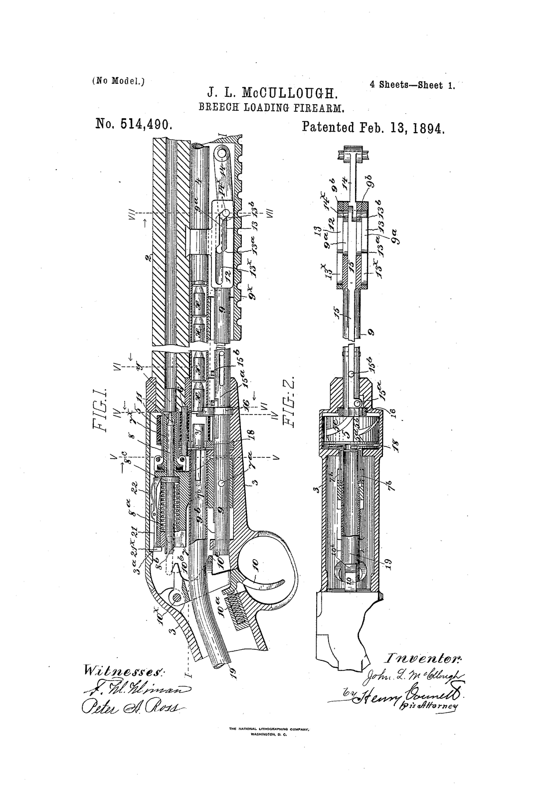 Breech-loading firearm — US514490A sheet