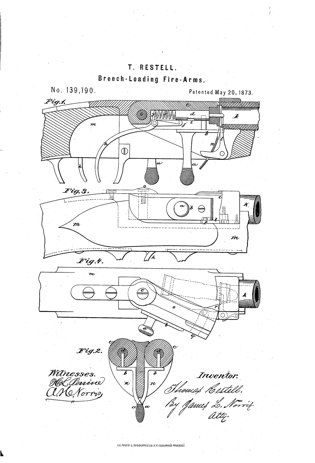 Improvement in breech-loading fire-arms — US139190A sheet