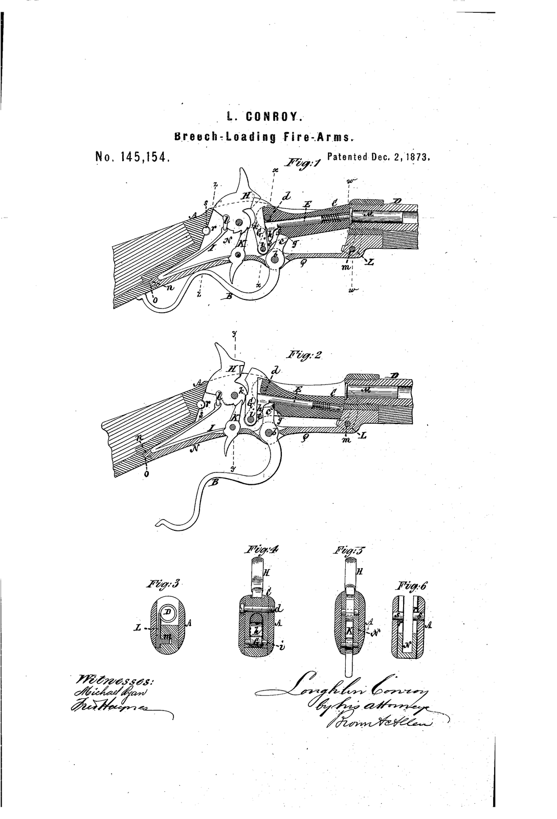 Improvement in breech-loading fire-arms — US145154A sheet