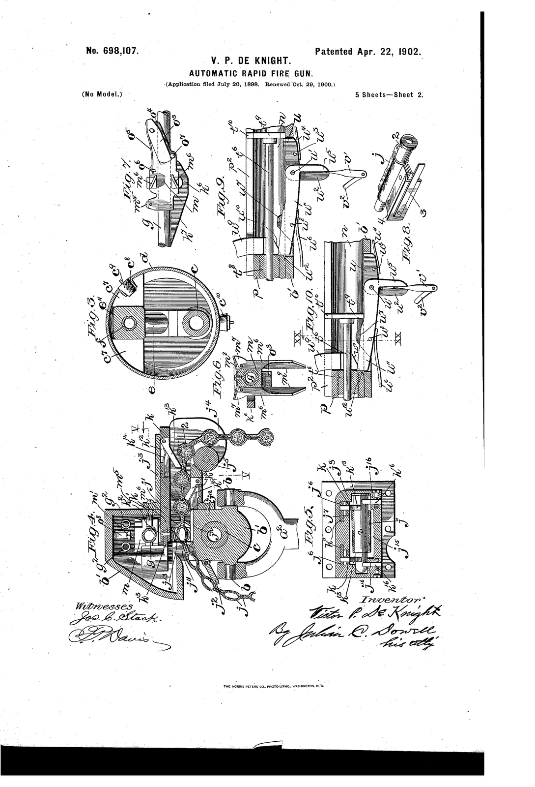 Automatic rapid-fire gun. — US698107A sheet 7 (1898)