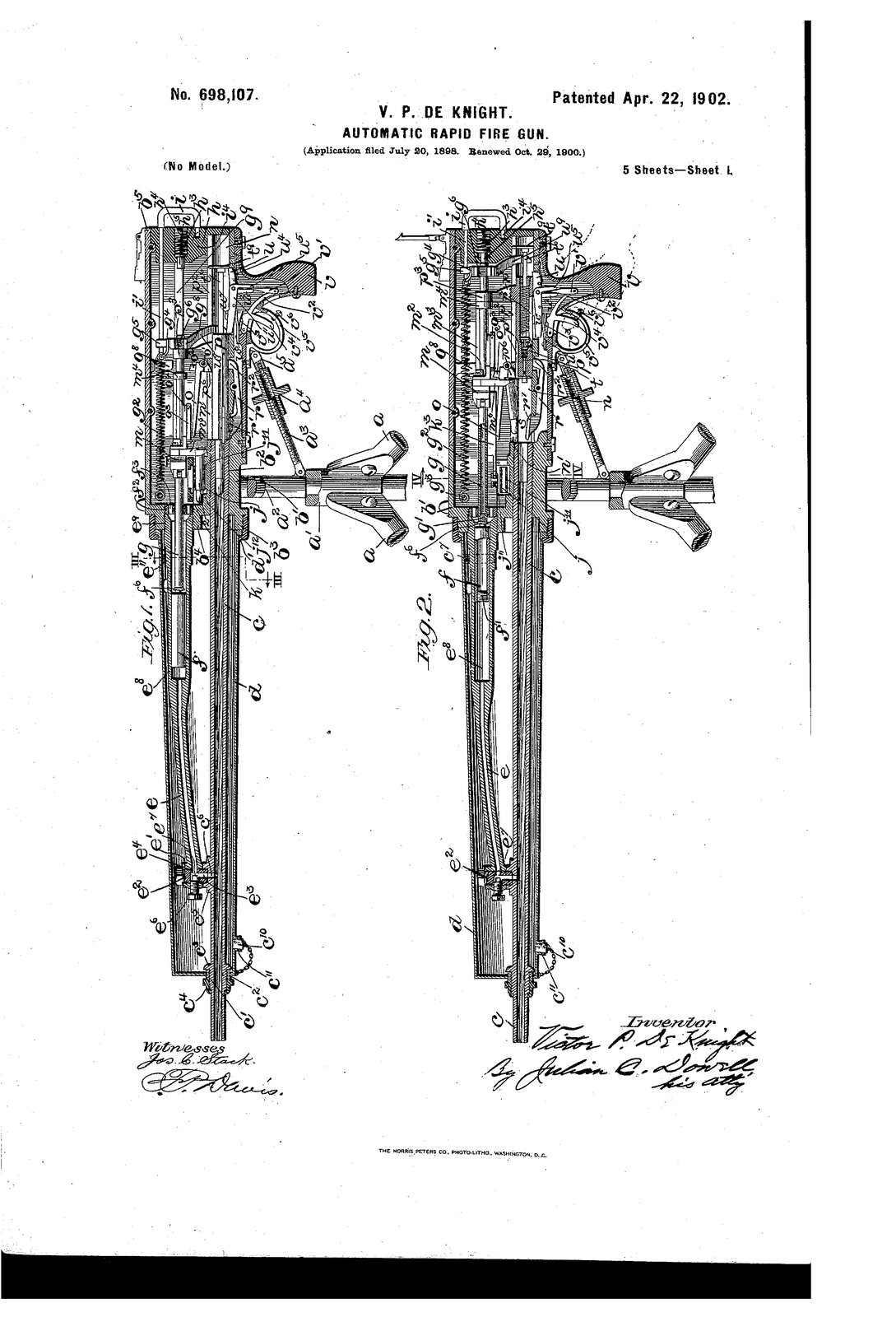 Automatic rapid-fire gun. — US698107A sheet 10 (1898)