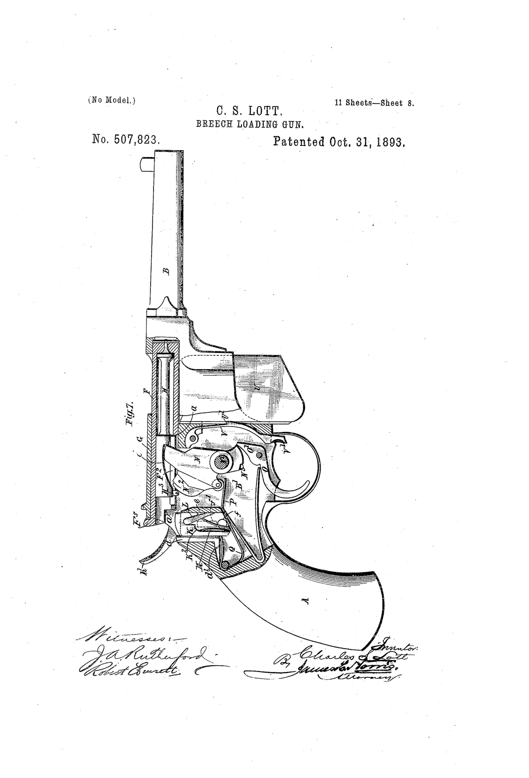 Bbeech loading gun — US507823A sheet