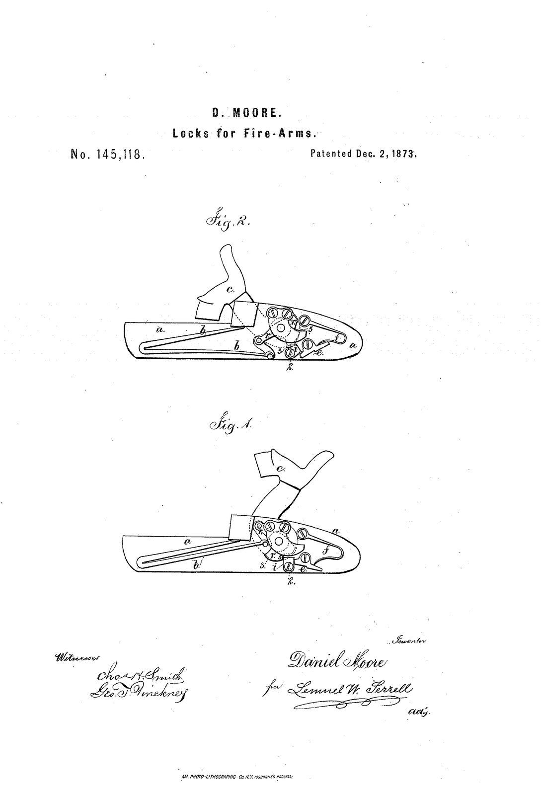 Patent drawing of a firearm lock mechanism