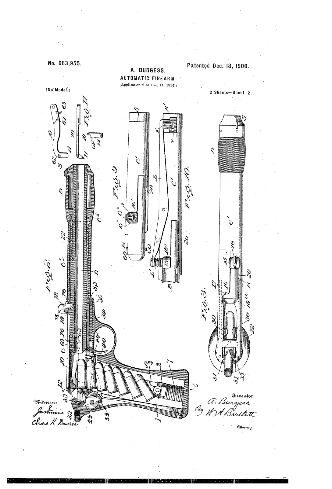 Automatic firearm. — US663955A sheet 1 (1897)