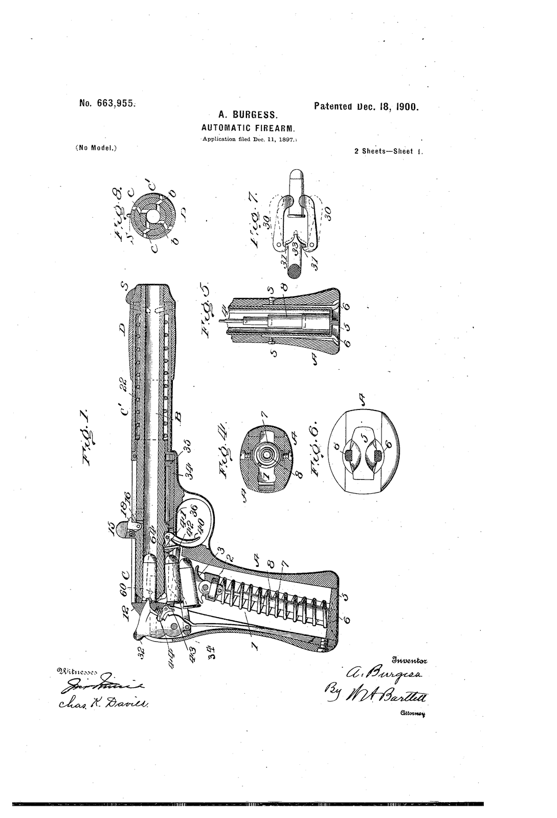 Automatic firearm. — US663955A sheet 4 (1897)