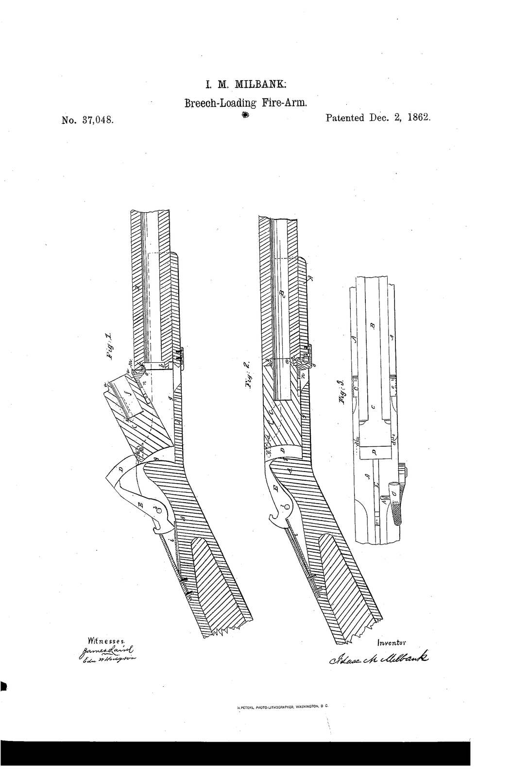Improvement in b reech-loading fire-arms — US37048A sheet