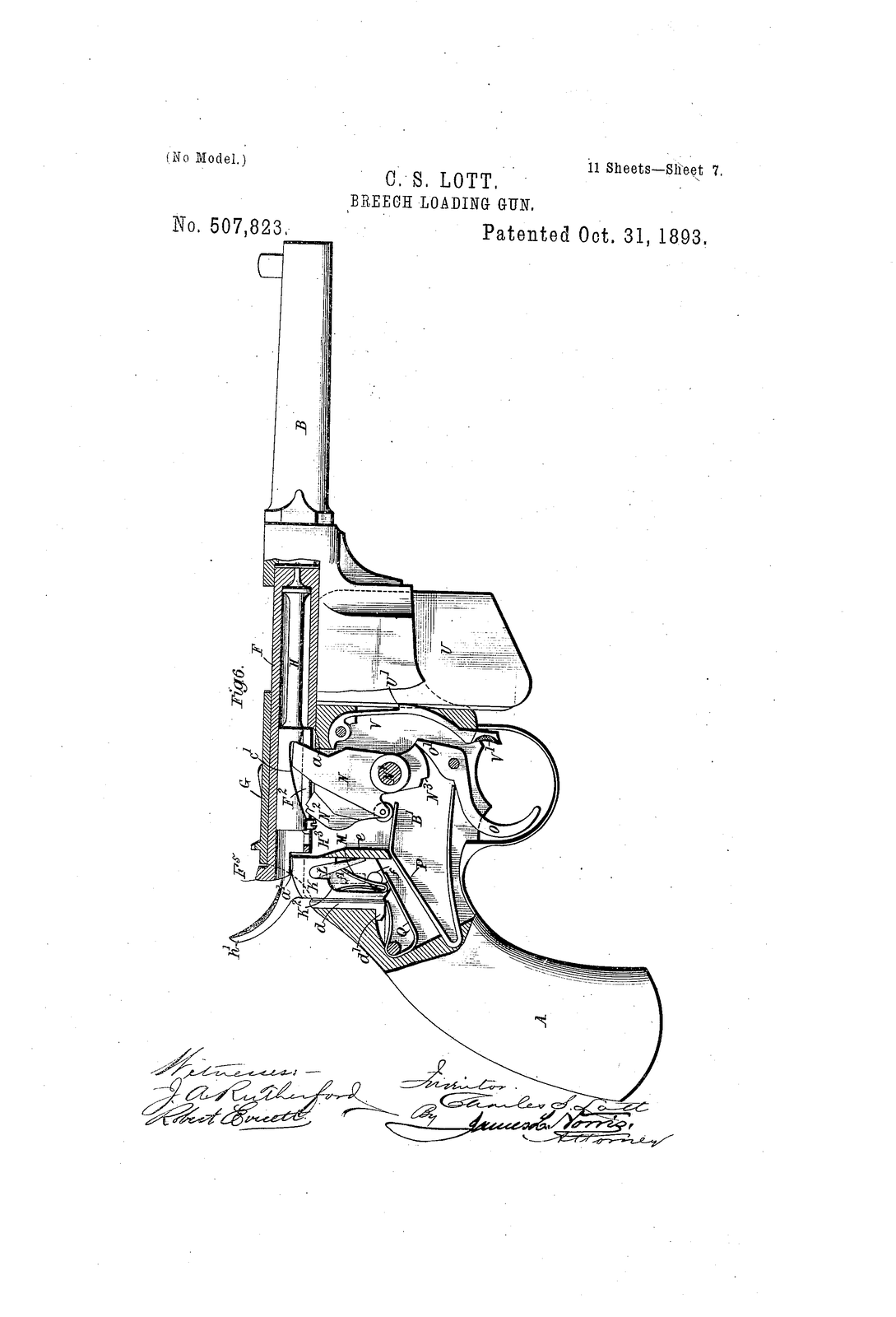Bbeech loading gun — US507823A sheet